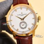 AAA replica Vacheron Constantin gold diamond bezel brown leather strap watch (3)_th.jpg